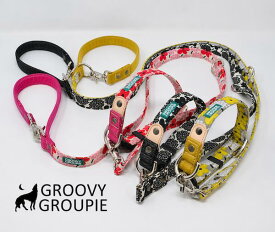 首輪 リード セット 犬 中型犬 Mサイズ 【 ブーケ花柄 】 ダブルリング ダブルDカン に変更可能【 リードセット ダブルナスカン ダブルグリップ に変更可能 】 コットン ツイルレザー
