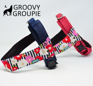 和柄ボタン&デニム 中型犬用ソフトクイックハーネス 【送料無料】セミオーダーでピッタリサイズに