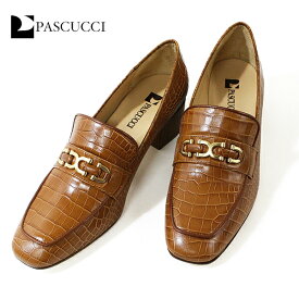 PASCUCCI パスクッチ 7461-CROCO デザインビット付きヒールパンプス ライトブラウン ground 靴 レビューキャンペーン実施中【211】