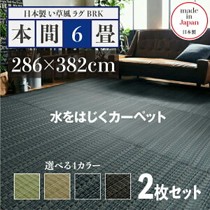 商品名【2枚セット】い草風ラグ BRK 畳風ラグ 夏 ラグ 洗える い草風カーペットサイズ 本間6畳 幅286 奥行382cmグリーン ベージュ ブラウン ネイビー イ草風 ラグマット日本製 国産 軽量 傷防止