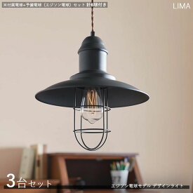 LiMAリマ デザインペンダントライト【本体3台+電球6個】タイプサイズ：直径31×高さ32cm/コードの長さ1m主素材：スチール・アルミエジソン球タイプ照明 店舗用 家庭用　デザインライト　演出照明※電球は付属電球2個と予備電球2個の計4個