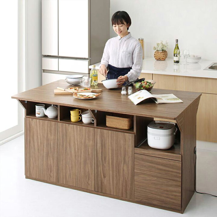 楽天市場 Qiu ワイド キッチンカウンター 幅 150cmカラー オークナチュラル ウォールナットブラウンサイズ 幅150 奥行85 高さcm カウンター レンジ台 組み立て商品キッチン収納 食器棚 カップボードキッチンボード 作業台 テーブル ｇｒｏｖｅ