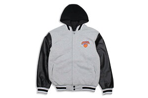 JH Design NEW YORK KNICKS REVERSIBLE FLEECE AND FAUX LEATHER HOODED JACKET (953-GTT8:GREY/BLACK)�W�F�C�G�C�`�f�U�C��/�j���[���[�N�j�b�N�X/�O���C×�u���b�N