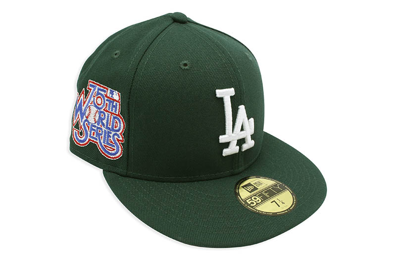 NEW ERA LOS ANGELES DODGERS 59FIFTY FITTED CAP (75th WORLD SERIES SIDE  PATCH/PINK UNDER VISOR/DARK  GREEN)ニューエラ/フィッテッドキャップ/MLB/ロサンゼルスドジャース/ダークグリーン/ツバ裏ピ