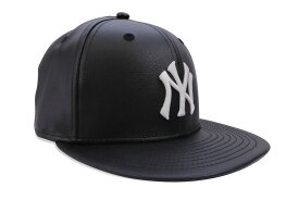 NEW ERA NEW YORK YANKEES 59FIFTY FITTED CAP (GREY UNDER VISOR/BLACK PU LEATHER)ニューエラ/フィッテッドキャップ/MLB/ニューヨークヤンキース/ブラックポリウレタンレザー/ツバ裏グレー