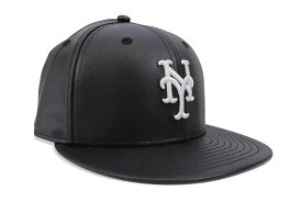 NEW ERA NEW YORK METS 59FIFTY FITTED CAP (GREY UNDER VISOR/BLACK PU LEATHER)ニューエラ/フィッテッドキャップ/MLB/ニューヨークメッツ/ブラックポリウレタンレザー/ツバ裏グレー