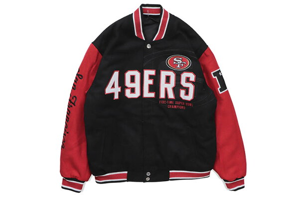 JH Design SAN FRANCISCO 49ERS REVERSIBLE WOOL JACKET (49R103TLY3:BLACK/RED) ジェイエイチデザイン/サンフランシスコフォーティナイナーズ/NFL/リバーシブルジャケット/ブラック レッド