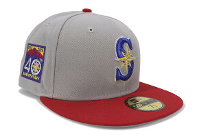 NEW ERA SEATTLE MARINERS 59FIFTY FITTED CAP (40TH ANNIVERSARY CUSTOM SIDE PATCH/GREY UNDER VISOR/GREY RED)�j���[�G��/�t�B�b�e�b�h�L���b�v/MLB/�V�A�g���}���i�[�Y/�O���[ ���b�h/�c�o���O���[