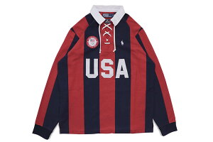 POLO RALPH LAUREN TEAM USA TIE-PLACKET RUGBY SHIRT (710944253001:RED/REFINED NAVY)�|�������t���[����/�p���I�����s�b�N/���K�[�V���c/���b�h���t�@�C���h�l�C�r�[