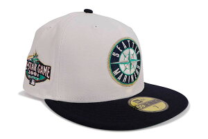 NEW ERA SEATTLE MARINERS 59FIFTY FITTED CAP (2001 ALL STAR GAME CUSTOM SIDE PATCH/GREEN UNDER VISOR/WHITE NAVY)�j���[�G��/�t�B�b�e�b�h�L���b�v/MLB/�V�A�g���}���i�[�Y/�c�o���O���[��/�z���C�g �l�C�r�[