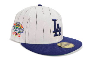 NEW ERA LOS ANGELES DODGERS 59FIFTY FITTED CAP (100TH ANNIVERSARY SIDE PATCH/GREEN UNDER VISOR/PINSTRIPE DARK ROYAL)�j���[�G��/�t�B�b�e�b�h�L���b�v/MLB/���T���[���X�h�W���[�X/�c�o���O���[��/�s���X�g���C�v �_�[�N