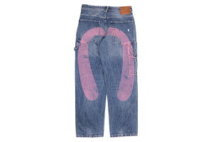 EVISU WASHED AND DISTRESSED DAICOCK PRINT RELAX FIT JEANS (2EAEJM5JE6109RXDN:INDIGO)�G�r�X/�f�j���p���c/�单/�C���f�B�S