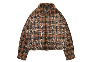KINDRED STUDDED PLAID CROPPED SHIRT JACKET (KD244T:CAMEL)�J�C���h���b�h/�����O�X���[�u�V���c�W���P�b�g/�L������ �u���E�� �X�^�b�Y