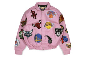 JEFF HAMILTON NBA COLLAGE VEGAN LEATHER JACKET NBA-201 (PINK)ジェフハミルトン/エヌビーエー/ピンク