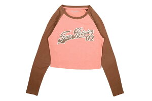 TRUE RELIGION CONTRAST LONG SLEEVE BASEBALL TEE (208408:BURNT CORAL/CAROB BROWN)�E�B�����Y���f��/�g�D���[�����W����/�����O�X���[�uT�V���c/�����p/�o�[���g�R�[���� �L�����u�u���E��