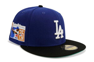 NEW ERA LOS ANGELES DODGERS 59FIFTY FITTED CAP (JACKIE ROBINSON 75TH ANNIVERSARY SIDE PATCH/GREEN UNDER VISOR/DARK ROYAL BLACK)�j���[�G��/�t�B�b�e�b�h�L���b�v/MLB/���T���[���X�h�W���[�X/�u���b�N/�c�o���O���[��