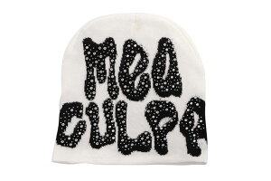 MEA CULPA Y2K RHINESTONE BEANIE (WHITE BLACK)���A�E�N���p/���C���X�g�[��/�L���L��/�r�[�j�[/�j�b�g�L���b�v/�z���C�g �u���b�N