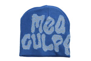 MEA CULPA Y2K RHINESTONE BEANIE (DARK BLUE)���A�E�N���p/���C���X�g�[��/�L���L��/�r�[�j�[/�j�b�g�L���b�v/�_�[�N�u���[