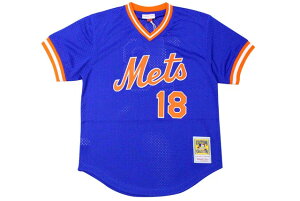 MITCHELL & NESS AUTHENTIC MESH BP V-NECK JERSEY (NEW YORK METS 1986/DARRYL STRAWBERRY/No.18: BLUE)~b`F&lX/bVx[X{[W[W/u[