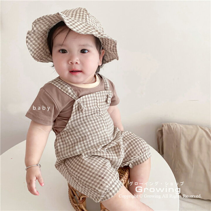 楽天市場 ベビー服 女の子 子供服 夏 帽子付き ３点セット セットアップ ギンガムチェック サロペット 半袖tシャツ 上下セット 赤ちゃん 服 パジャマ ナイトウェア ベビー 女の子 ベビー服 かわいい おしゃれ 誕生日 お宮参り 記念撮影 73 80 90 100cm Growing楽天市場店