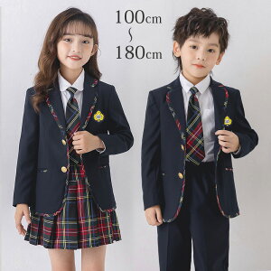 卒業式 スーツ 女の子 男の子 5点セット 140 150 160 170 大きいサイズ 小学生 子供服 子供 ジュニア 入学式 卒園式 スーツ フォーマル スーツ セットアップ ジャケット チェック柄 ワンピース 入
