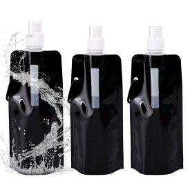 折りたたみボトル - 480ml 登山用水筒 | 3個 軽量 漏れ防止 ドリンクバッグ スポーツ キャンプ ランニング ジム ピクニック ヨガ 旅行 アウトドア用