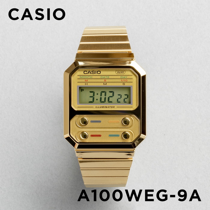 【10年保証】CASIO STANDARD カシオ スタンダード A100WEG-9A 腕時計 時計 ブランド メンズ レディース キッズ 子供  男の子 女の子 チープカシオ チプカシ デジタル 日付 カレンダー ゴールド 金 ギフト プレゼント | つきのとけいてん