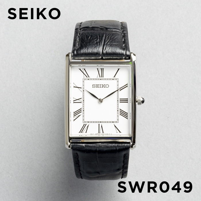 国産品 SEIKO ESSENTAILS セイコー エッセンシャルズ <br>SWR049 <br>腕時計 時計 ブランド メンズ レディース 逆輸入  アナログ シルバー ブラック 黒 レザー 革ベルト 海外モデル 角型 ギフト プレゼント