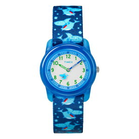 【日本未発売】TIMEX KIDS タイメックス キッズ アナログ 29MM TW7C13500 腕時計 時計 ブランド 子供 男の子 女の子 ブルー 青 ホワイト 白 サメ ナイロンベルト 海外モデル ギフト プレゼント