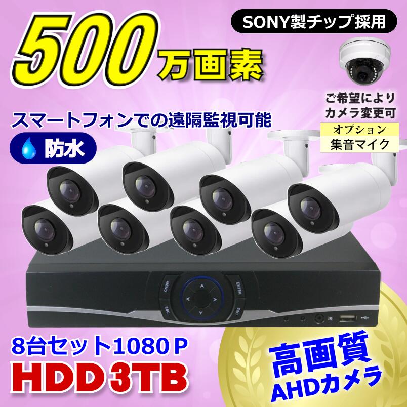 防犯カメラ 500万画素 8CH DVRレコーダーSONYカメラ8台セット HDD3TB