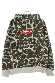 シュプリーム SUPREME　サイズ:L 12AW Box Logo Pullover ボックスロゴカモフラ柄プルオーバーパーカー(グレー×グリーン調)【604032】【OM10】【メンズ】【中古】bb205#rinkan*B