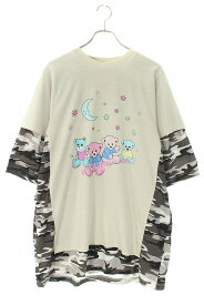 バレンシアガ BALENCIAGA　サイズ:L 641584 TJVI1 ベアプリントカモフラドッキングオーバーサイズTシャツ(ベージュ×グレー×ブラック)【917032】【SB01】【メンズ】【レディース】【新古品】bb20#rinkan*N