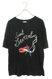 サンローランパリ SAINT LAURENT PARIS　サイズ:XS 17SS 482676 YB1HU スモーキングリッププリントTシャツ(ブラック)【604042】【SB01】【メンズ】【中古】bb132#rinkan*B