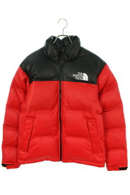 シュプリーム SUPREME　×ノースフェイス THE NORTH FACE サイズ:S 17AW Leather Nuptse Jacket オールレザーヌプシダウンジャケット(レッド)【600132】【SB01】【メンズ】【中古】bb154#rinkan*A