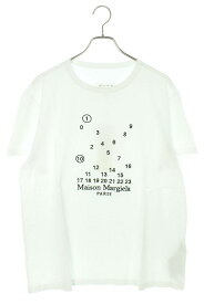 メゾンマルジェラ Maison Margiela　サイズ:M 23SS S50GC0684 カレンダー刺繍Tシャツ(ホワイト)【724042】【OM10】【メンズ】【中古】bb216#rinkan*S
