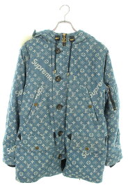 シュプリーム ルイヴィトン SUPREME LOUISVUITTON　サイズ:44 17AW LV Jacquard Denim N-3B デニムモノグラムコヨーテファーN-3Bミリタリーコート(インディゴ)【010132】【OM10】【メンズ】【中古】bb205#rinkan*B