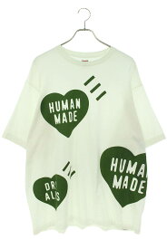 ヒューマンメイド HUMAN MADE　サイズ:2XL BIG HEART T-SHIRT ビッグハートTシャツ(ホワイト×グリーン)【024042】【FK04】【メンズ】【中古】bb378#rinkan*B