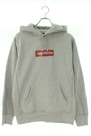 シュプリーム SUPREME　サイズ:M Swarovski Box Logo Hooded Sweatshirt スワロフスキーボックスロゴフーデットスウェットパーカー(グレー)【701132】【OM10】【メンズ】【中古】bb406#rinkan*C