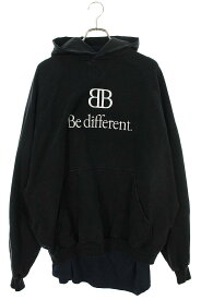 バレンシアガ BALENCIAGA　サイズ:1 720406 TNVV1 BB Be differentプリントプルオーバーパーカー(ブラック)【612132】【SS13】【メンズ】【中古】bb327#rinkan*B