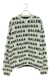 バレンシアガ BALENCIAGA　サイズ:S 761596 T1673 ロゴ総柄クルーネックニット(ホワイト×ブラック)【612132】【SS13】【メンズ】【新古品】bb20#rinkan*N