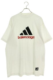 バレンシアガ BALENCIAGA　×アディダス adidas サイズ:L 731769 TNVA6 ロゴデザインオーバーサイズTシャツ(ホワイト)【603042】【NO05】【メンズ】【中古】bb294#rinkan*B