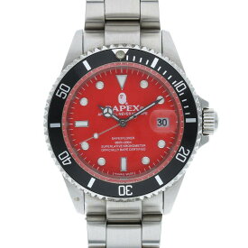 アベイシングエイプ A BATHING APE　サイズ:40mm BAPEX NFS限定 TYPE 1 SSレッド文字盤自動巻き腕時計(シルバー×レッド×ブラック)【222132】【BS99】【小物】【中古】bb30#rinkan*B