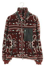 アミリ AMIRI　サイズ:M Printed Bandana Polar Fleece Jacket レザー切替バンダナフリースブルゾン(ボルドー)【712132】【SB01】【メンズ】【中古】bb212#rinkan*B