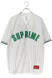 シュプリーム SUPREME　サイズ:L 22SS Rhinestone Stripe Baseball Jersey ラインストーンストライプベースボールジャージー半袖シャツ(ホワイト)【415042】【OM10】【メンズ】【中古】bb51#rinkan*B