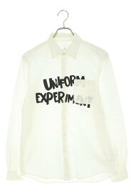 ユニフォームエクスペリメント uniform experiment　　サイズ:1 UE-190008 ペイントロゴ長袖シャツ(ホワイト)【111042】【BS99】【メンズ】【中古】bb187#rinkan*B