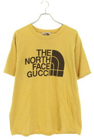 グッチ GUCCI　×ノースフェイス THE NORTH FACE サイズ:S 21SS 616036 XJDCL ダブルネームロゴプリントTシャツ(イエロー)【323042】【OM10】【メンズ】【中古】bb344#rinkan*B