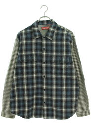 シュプリーム SUPREME　サイズ:S 23AW Houndstooth Plaid Flannel Shirt ハウンドトゥースプレイドフランネルチェック長袖シャツ(ブルー調)【102042】【BS99】【メンズ】【中古】bb187#rinkan*S