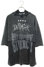 ジバンシィ GIVENCHY　サイズ:M 22AW BM71FE3YT オーバーラップエフェクト刺繍レイヤードTシャツ(ブラック×グレー)【602042】【SB01】【メンズ】【中古】bb355#rinkan*B