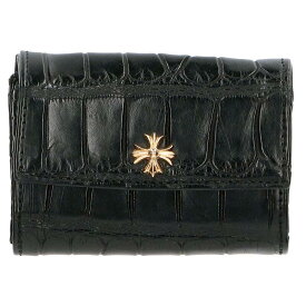 クロムハーツ Chrome Hearts　 22K TINY WALLET ALGTR タイニーウォレット アリゲーターウォレット財布(ブラック×イエロー)【512042】【SJ02】【小物】【中古】bb82#rinkan*B