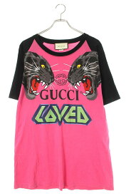 グッチ GUCCI　サイズ:S 19SS 549099 XJAI1 LOVEDタイガープリントTシャツ(ピンク)【103042】【BS99】【メンズ】【中古】bb411#rinkan*B